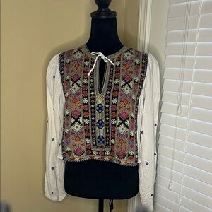 Free People Multicolor Embroidered Cropped Blouse